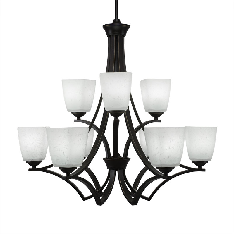 Lustre 9 lumières Zilo, fini granit foncé, avec verre carré blanc en mousseline de 4,5 po, Granit foncé