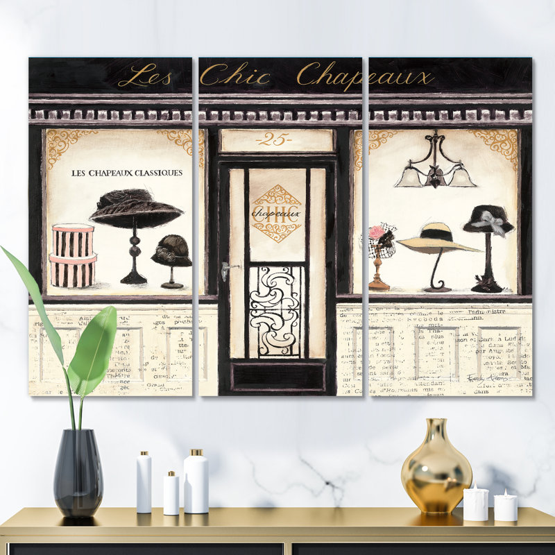 « le chic chapeaux french style », reproduction d’image multi-pièce sur toile, H 28 po x l 36 po x P 1 po