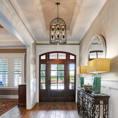 8-Light Dimmable Lantern Chandelier With Crystal Accents