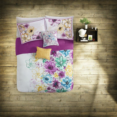 Hypoallergenic Polyester Bedding Sets, Blue Floral Comforter For Home