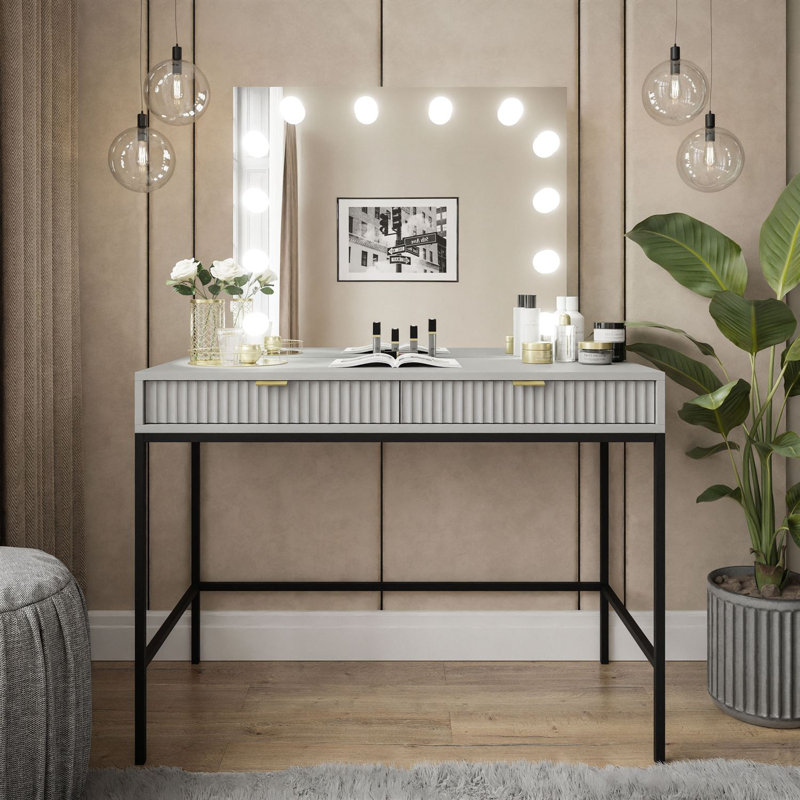 Masiel Dressing Table with Mirror, Gray Matt/Black