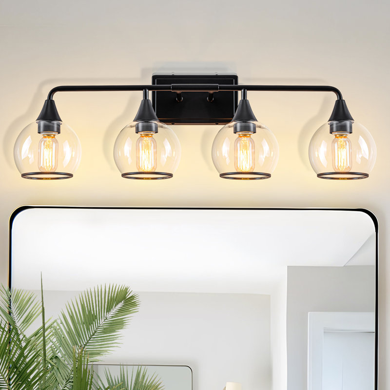 4-Light Modern Clear Globe Glass Shades Vanity Light, Matte Black