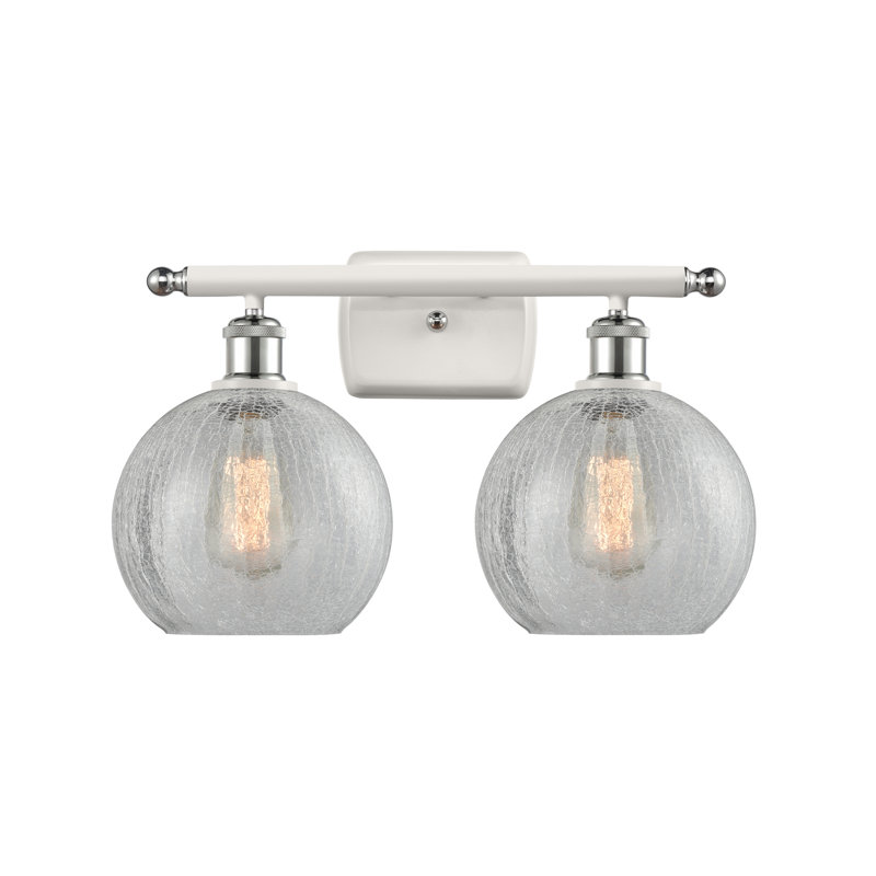 Baptista 2 - Light Dimmable Vanity Light, 6 Watt Vinage LED Bulb, Clear Crackle, White and Polished Chrome