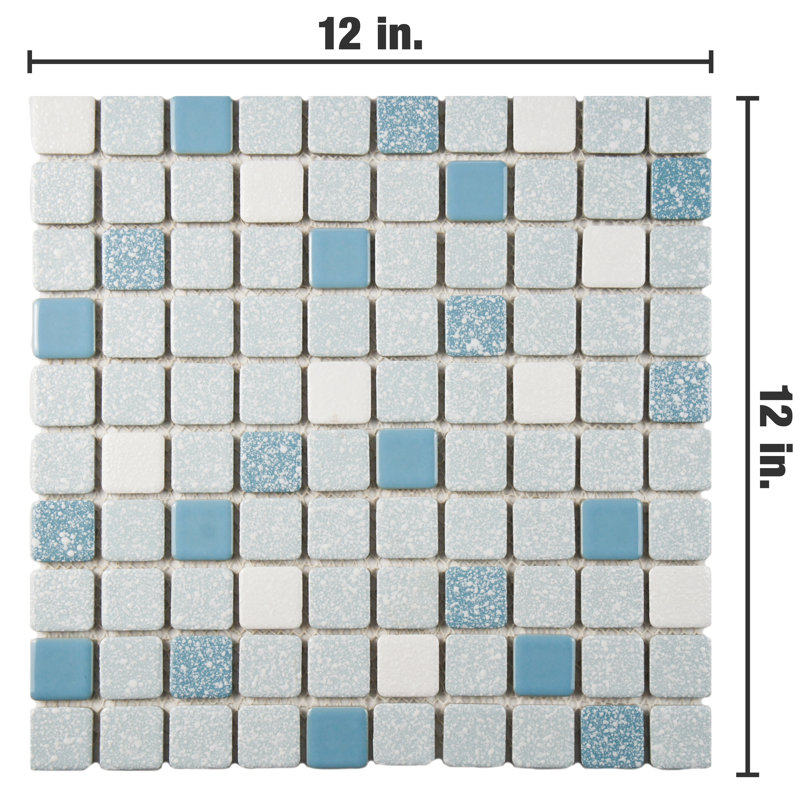 Crystalline Square 1.1" x 1.1" Porcelain Grid Mosaic Wall & Floor Tile, Blue/White