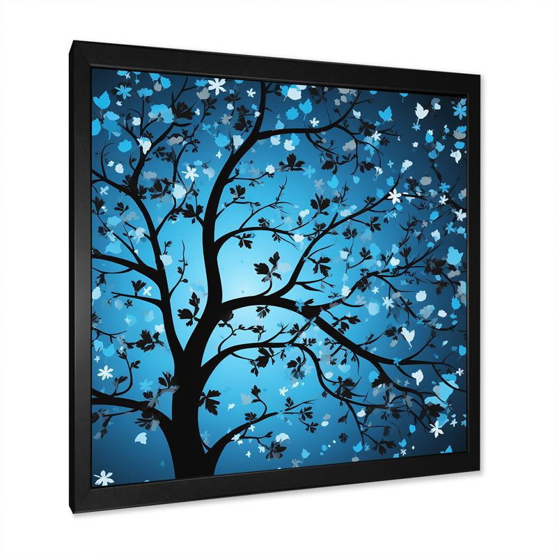 Arbre de lune bleu Revery III - art mural arbre, Noir, H 30 po x l 30 po