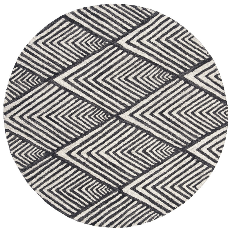 Tapis gris anthracite / ivoire en laine touffeté à la main Rossville, Rond 5 pi