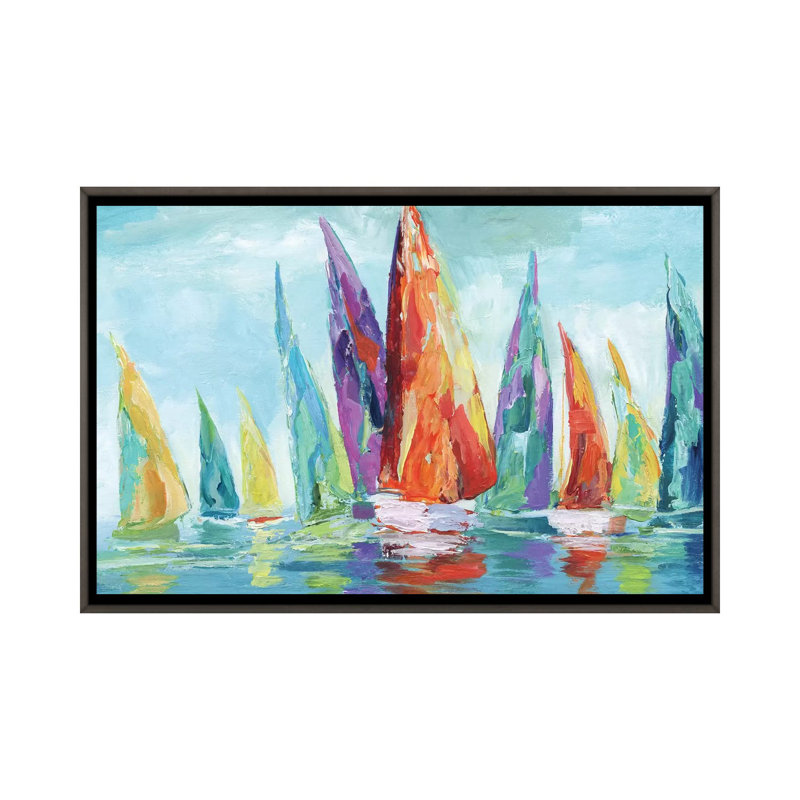 Reproduction d’art sur toile Fine Day Sailing I par Nan, H 32 po x l 48 po x 1,5 po, Toile encadrée de bois rustique foncé