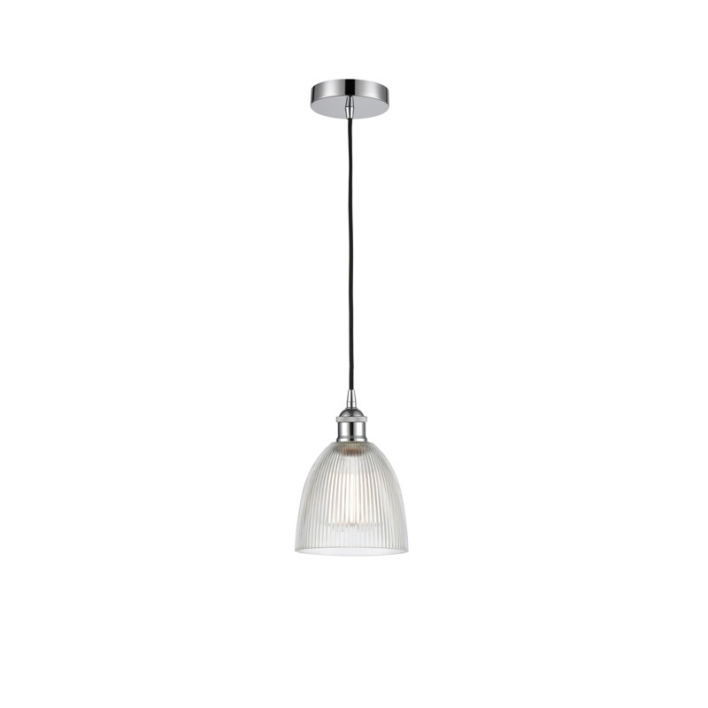 Luminaire suspendu en forme de dôme à 1 lumière Philomene, Transparent, Chrome poli