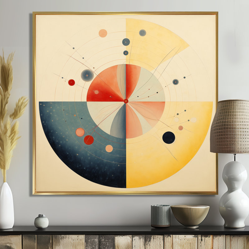 Arcane Mandala - art mural géométrique, H 16 po x l 16 po, Cadre flottant doré