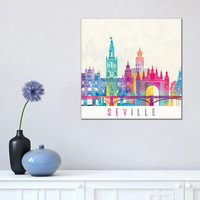 Seville Landmarks Watercolor Poster by Paul Rommer - Wrapped Canvas Print