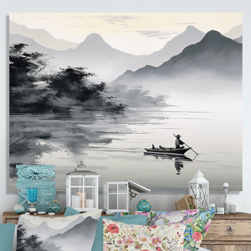 Asian Art Canoe Boat I - reproduction d'art, Toile tendue, H 34 po x l 44 po x P 1,5 po