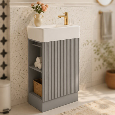 Meuble-lavabo 18,6 po avec lavabo, meuble-lavabo avec tablette à deux niveaux, orienté vers la gauche ou vers la droite