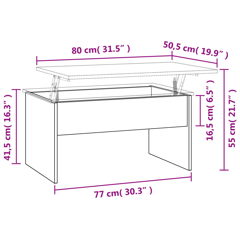 Hydi Lift Top Extendable Sled Coffee Table with Storage, Concrete Grey