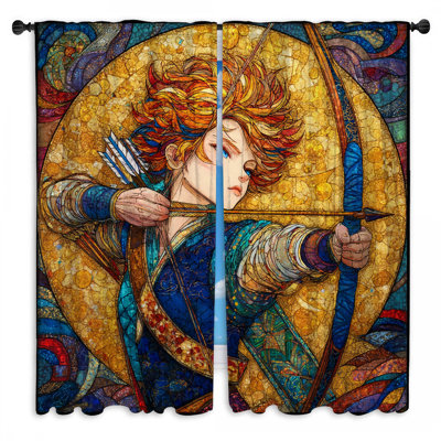 Stained Glass Archer Window Curtains Fantasy Sheer & Room Darkening - 2 Panels