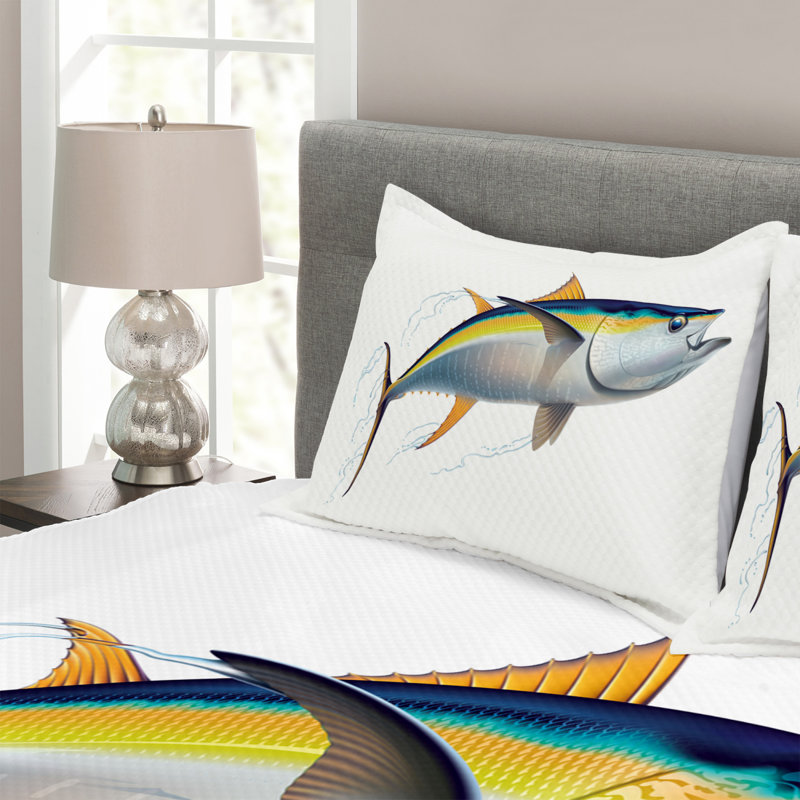 Aerin Yellow/Blue/White Microfibre Bedspread Set, 220 x 264 cm