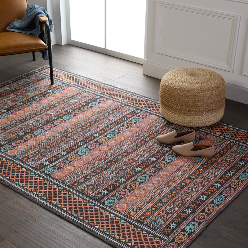 Tapis multicolore lavable à la machine en polyester tissé à la machine Southwestern, Rectangle 5 pi x 7 pi 6 po