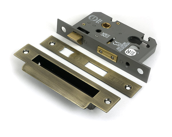 Polished Bronze 3" Euro Profile Sash Lock, Aged Brass