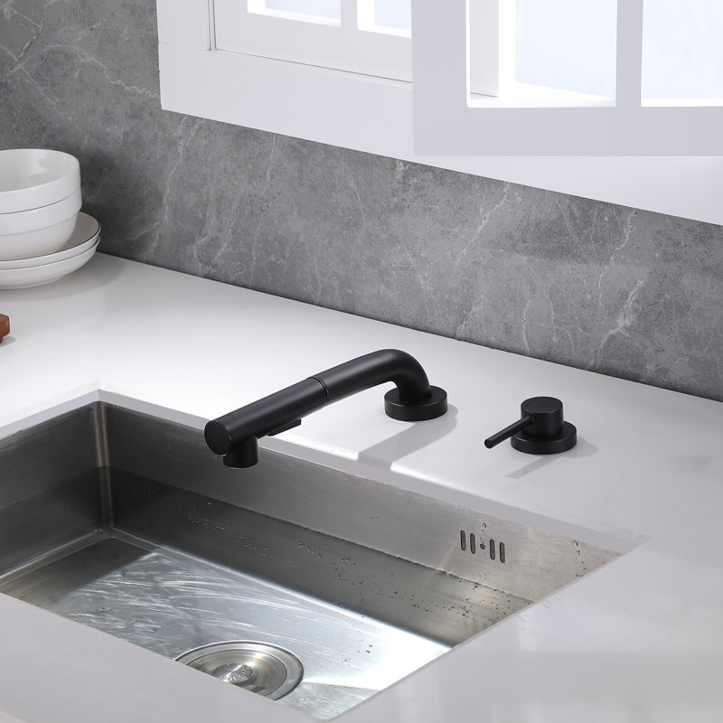 Robinet d'évier de cuisine, robinets de cuisine escamotables avec bec pivotant, S6127PR-XX-WF, Noir mat