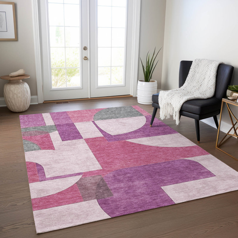 Tapis rosé intérieur / extérieur lavable à la machine Cinead ACN1692, Rectangle 5 pi x 7 pi 6 po