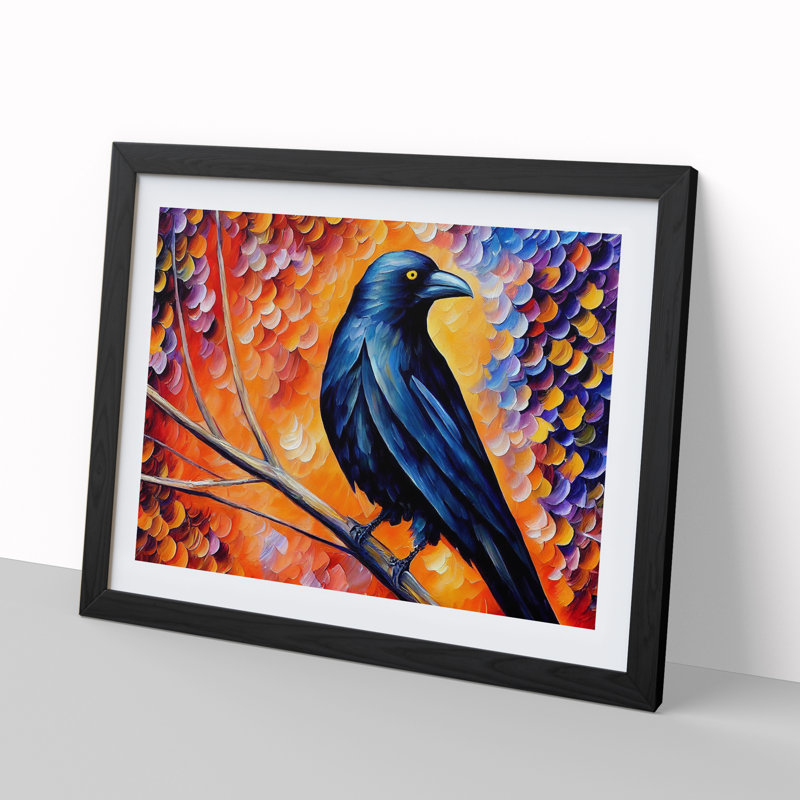 Crow Bird Vol.4 Abstract - Single Picture Frame Print, Black, 34cm H x 46cm W x 2cm D