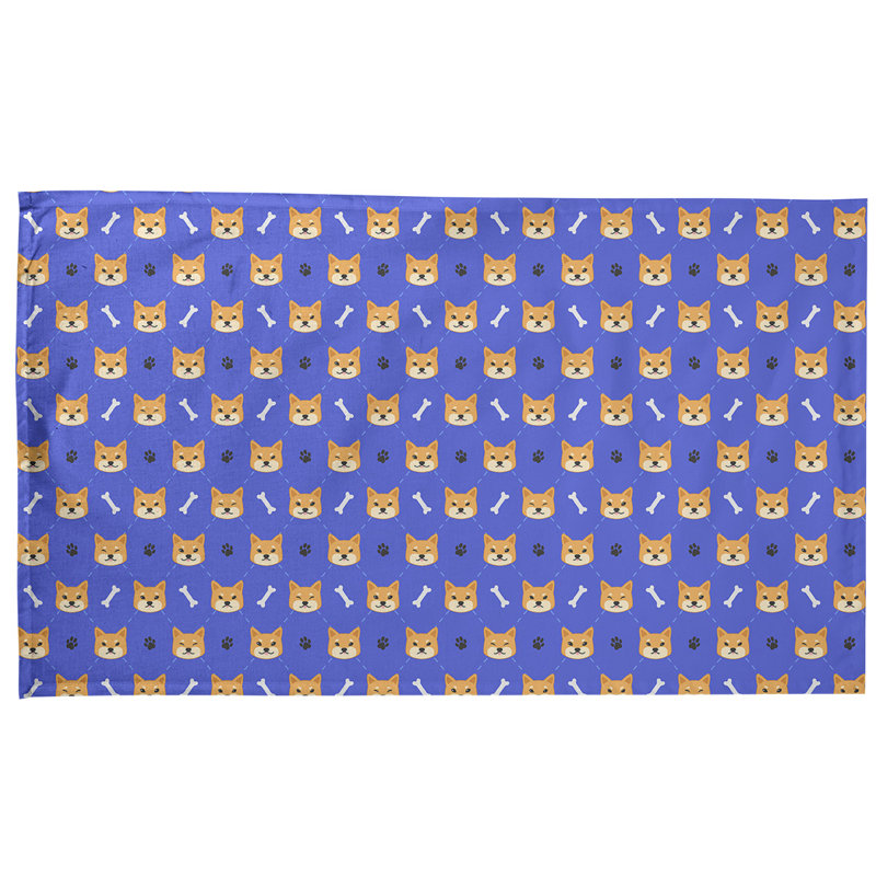 Serviette à thé à motif shiba shiba, Sergé de coton, Bleu