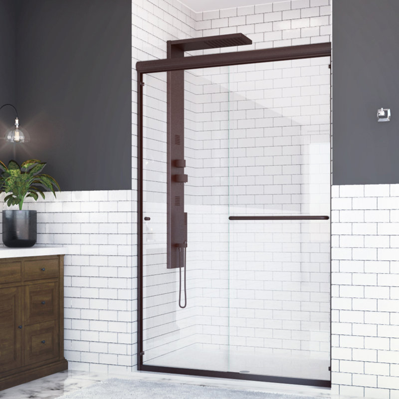 Distinctive 48 in. W x 70.5 in. H Sliding Bypass Semi-Frameless Shower Door in Oil Rubbed Bronze w/ 1/4 in. Thick Clear Glass