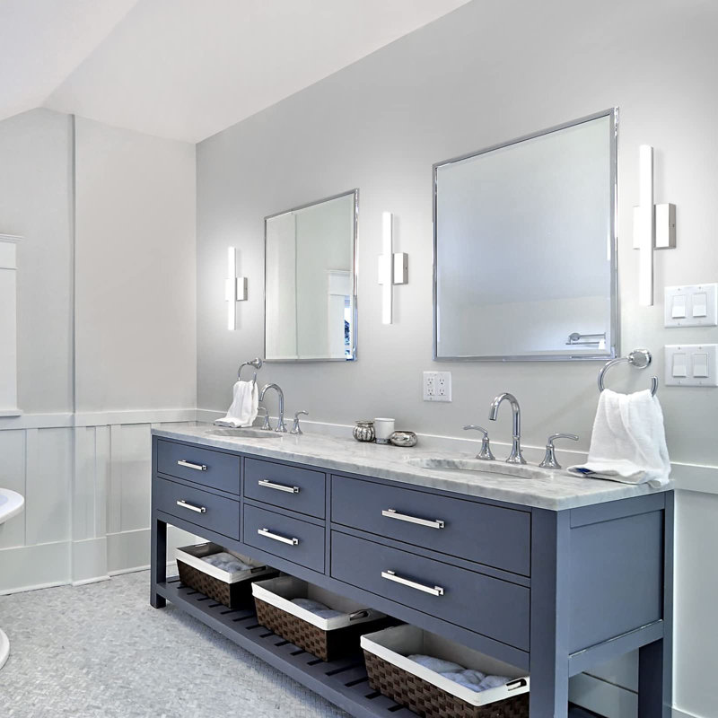 Luminaire de salle de bain moderne au-dessus d'un miroir Barre d'éclairage en chrome IP44 9W de 16 pouces pour luminaires muraux de salle de bain blanc froid 6000K