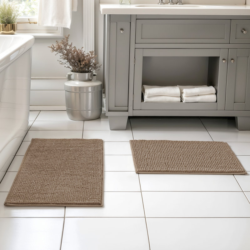 Ensemble de tapis pour salle de bain ultra doux en microfibre absorbante, Brun taupe, L 32 po x l 20 po, ensemble de 2