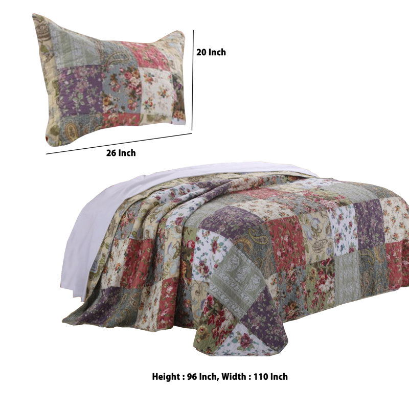 Full Size Multicolor Cotton Jacobean Print Bedspread Set
