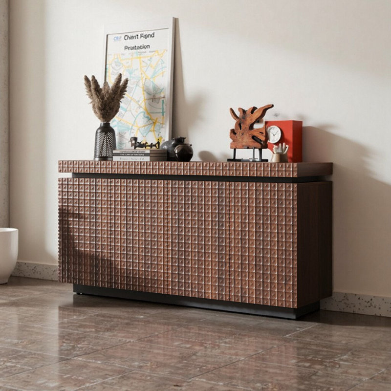 Modern Antique Brown Sideboard Buffet Cabinet | 58.3" Wide Storage w/ Soft-Close Doors & Anti-Dumping Design for Entryway, Living Room & Dining