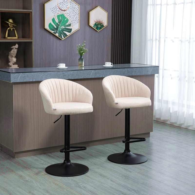 Ensemble de 2 tabourets de bar réglables pivotants, tissu tactile de lin