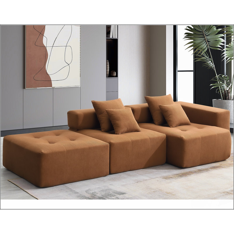 Ensemble de canapé modulaire en forme de L 105,5 po, canapé de plancher minimaliste en velours côtelé, Brun