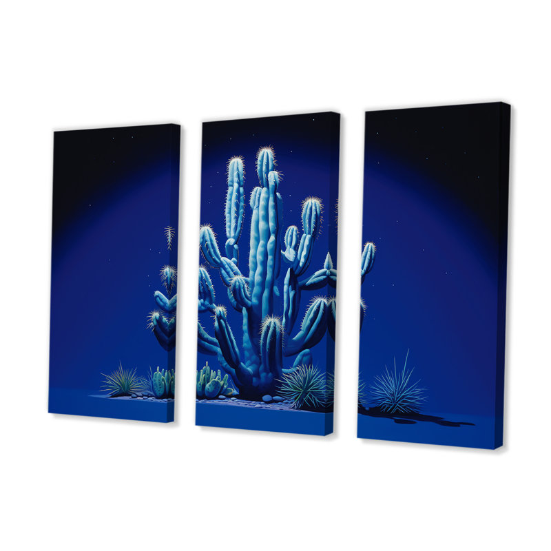 Cactus saphir solitude II - ensemble d'art mural sur toile cactus floral, H 28 po x l 36 po x P 1 po