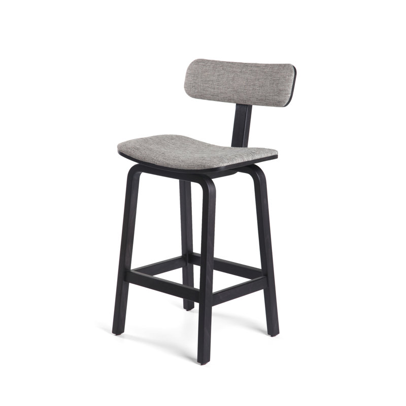 Tee Upholstered Stool with Solid Wood Frame, Dark Gray/Transparent Black Frame