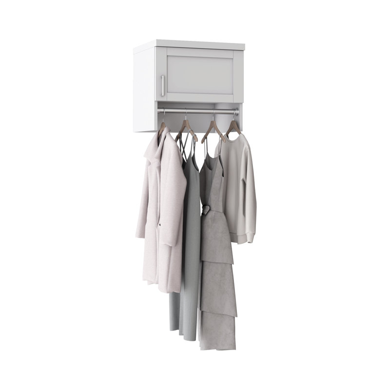 Tranquil White 18" Wall-Mounted Closet Section with Shaker Doors, 1 Clothing Rod & 1 Shelf, 18, Tranquil White