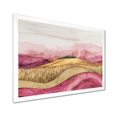 «Farm Charm Meadow With Lavender Ink Field Landscape», impressions sur toile de ferme