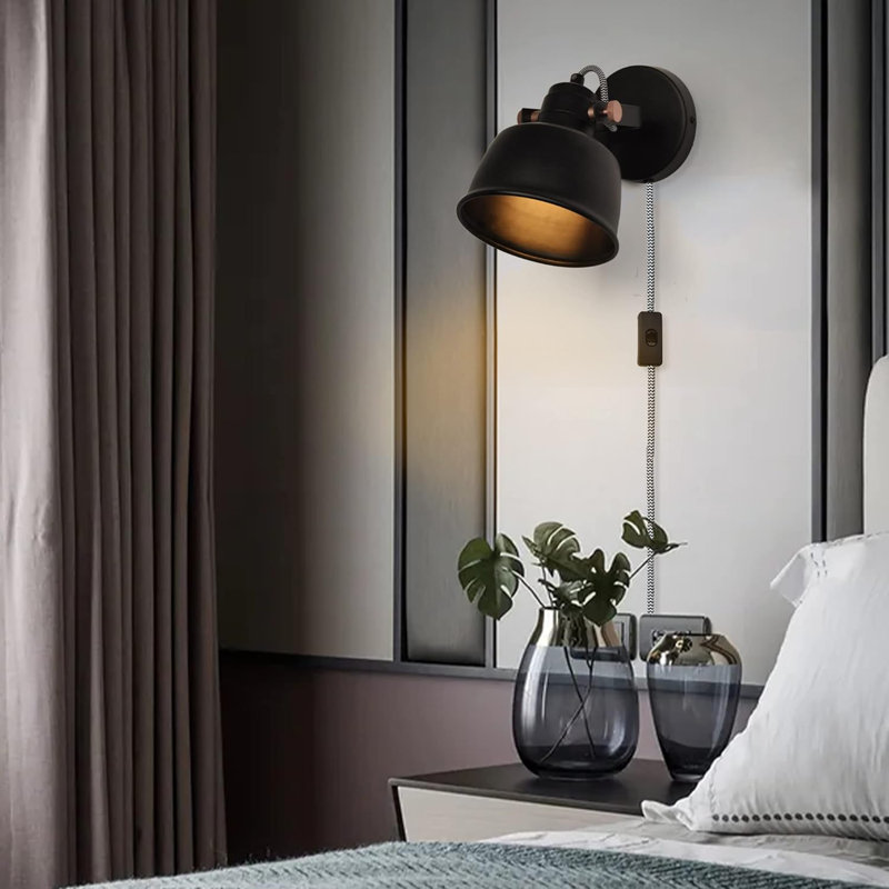 Modern Plug In Cord Rotate Reading Wall Lamp With Switch, Black