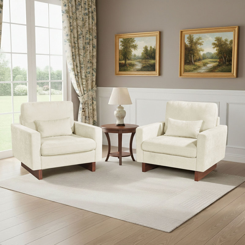 Fauteuil surdimensionné de 38,5 po avec dossier rembourré et pieds en bois (ensemble de 2)