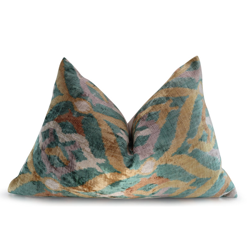 Coussin décoratif en velours à formes géométriques, Vert / beige / bleu sarcelle géométrique 3
