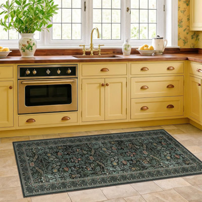 Petits tapis de cuisine de ferme 2X5 - Tapis de salle de bain antidérapant, tapis de couloir à motif floral vert foncé pour l'entrée, chevet de chambre à coucher, tapis imperméables pour la lessive