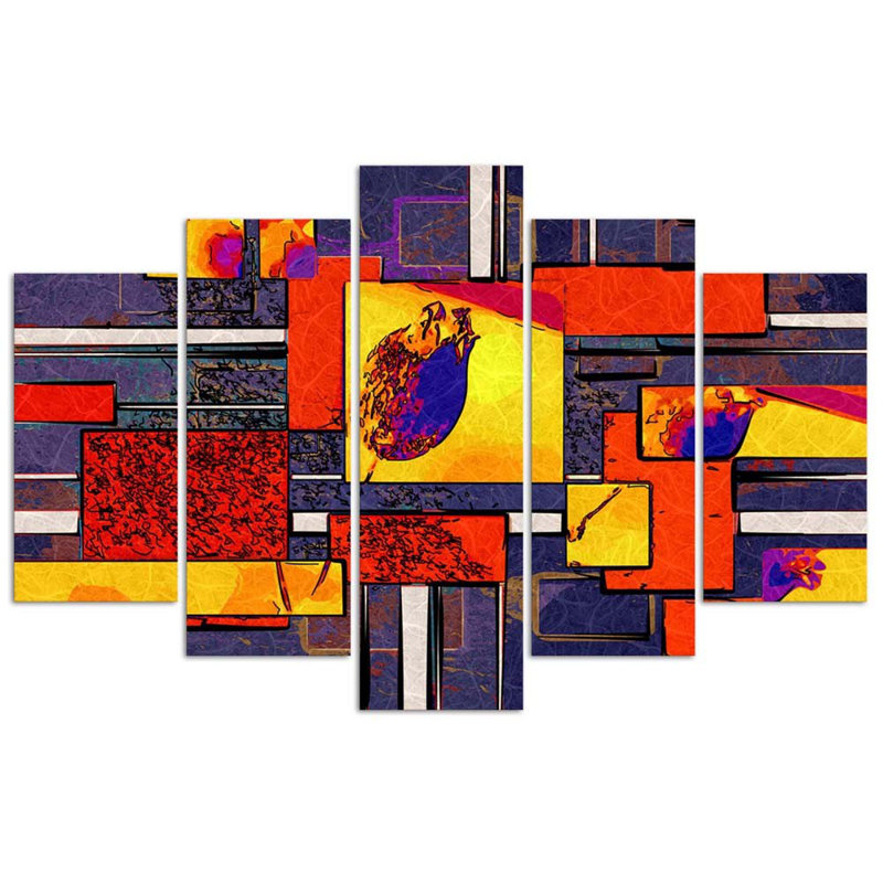 Colorful Abstraction - 5 Piece No Frame Print on Canvas, 70cm H x 100cm W
