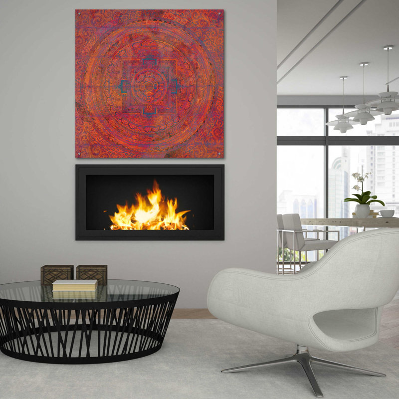 «Modern Vintage Meditation Mandala» par Elena Ray, art mural en verre acrylique, H 36 po x l 36 po x P 0,2 po