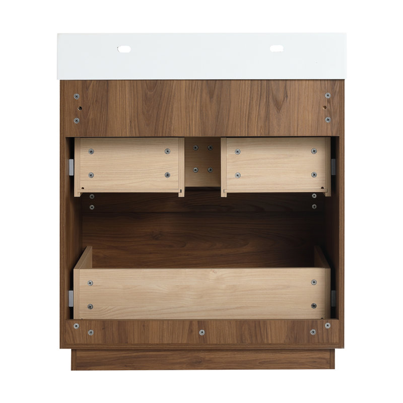 Ensemble de meuble-lavabo simple 30 po avec lavabo en résine, meuble-lavabo sur pied avec 2 tiroirs, Brown Ebony