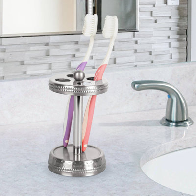 Oneita Metal Toothbrush holder | Compact Multi-Slot Holder for Toothbrushes,Razors & Makeup Accessories | Hammered/Shiny