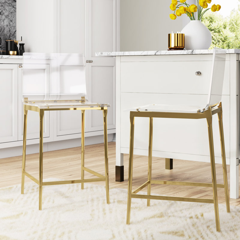 Basak Counter Stool with Steel Frame, Gold
