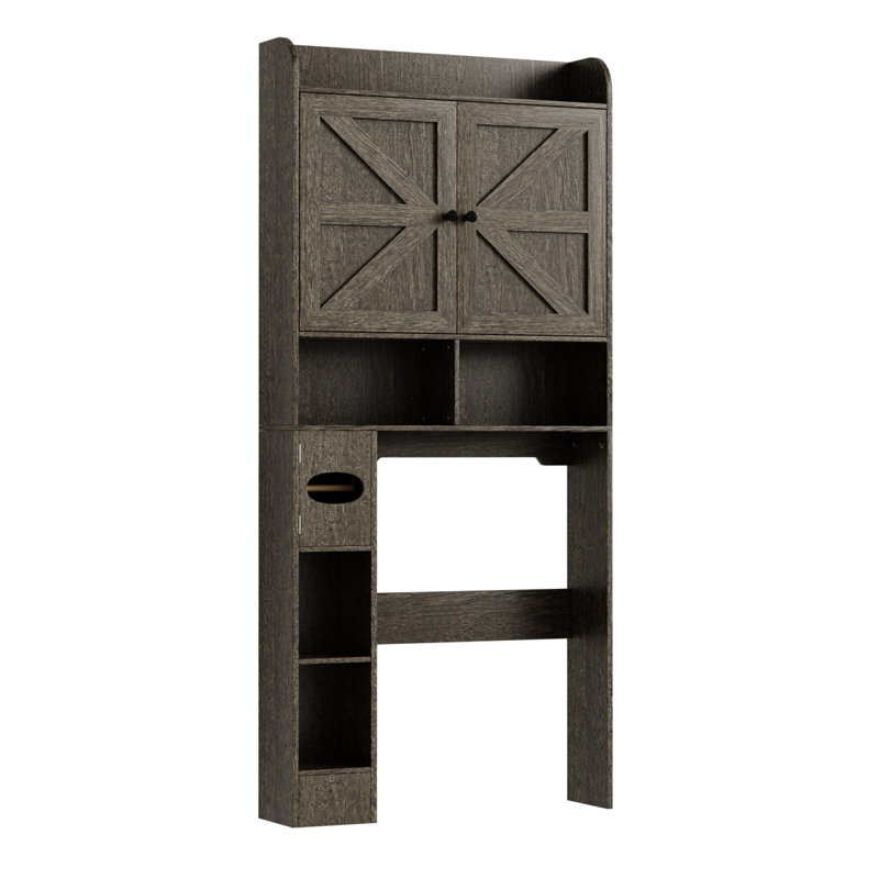 Rangement autoportant au-dessus de la toilette, armoire de rangement de salle de bain à 6 niveaux avec tablettes réglables, portes de grange