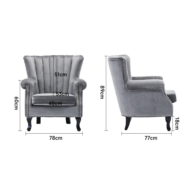 Cadsden Velvet Wingback Chair, Grey