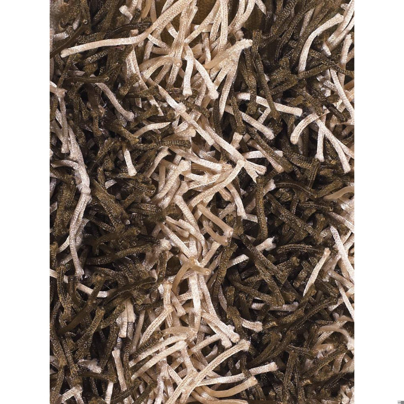 Tapis à poil long authentique et moderne en polyester à motif abstrait tissé et fabriqué à la main Heston, Rond 7 pi 9 po