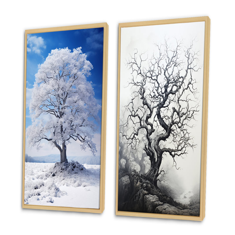 «White Tree Winters Embrace», 2 pièces, Encadrement brun, H 32 po x l 32 po