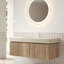 Meuble-lavabo mural 48 po avec lavabo, plateau en pierre frittée à motif de travertin, rangement à fermeture en douceur et finition chêne clair Akshata-1639466213